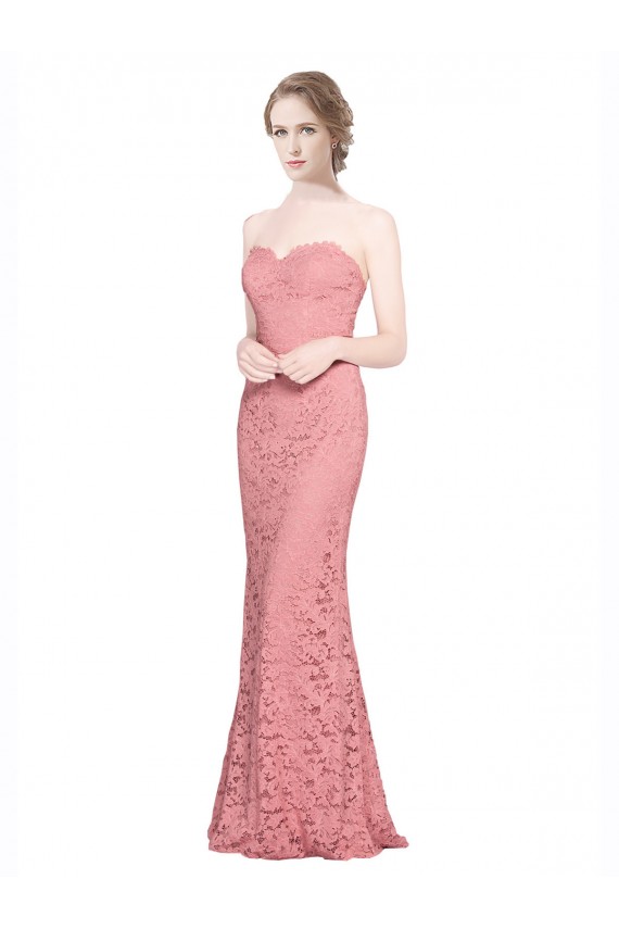 Saumon Sirène Sans bretelle Dentelle Longue Robes demoiselle d'honneur / Robes de bal