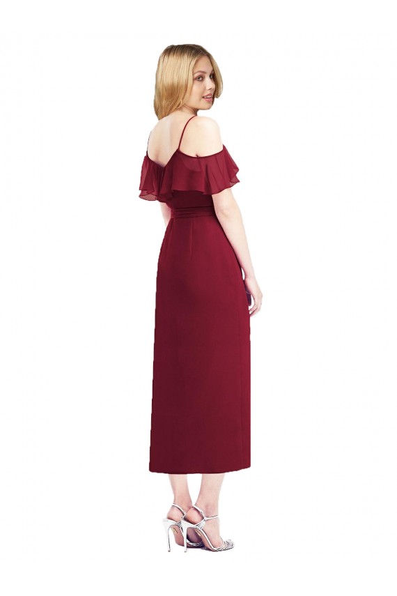 Saumon Trompette Bretelles spaghetti Col V Mousseline Courte Asymétrique Robes demoiselle d'honneur