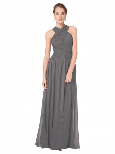 Stormy Silver Trapèze Licou Mousseline Longue Robes demoiselle d'honneur