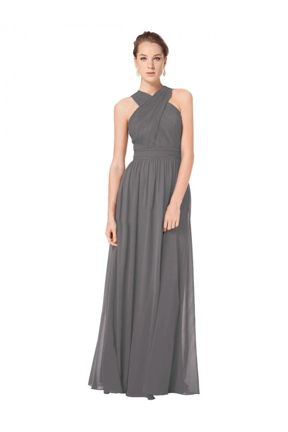 Stormy Silver Trapèze Licou Mousseline Longue Robes demoiselle d'honneur