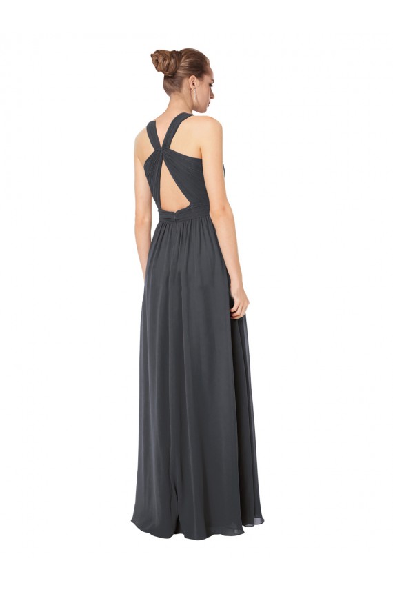 Stormy Silver Trapèze Licou Mousseline Longue Robes demoiselle d'honneur