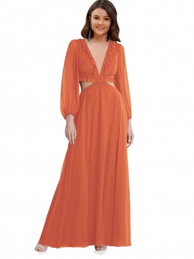 Trapèze Col V Mousseline Longue Asymétrique Robes demoiselle d'honneur
