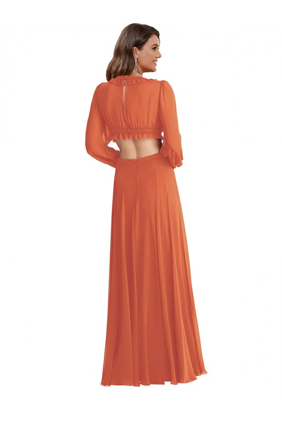 Trapèze Col V Mousseline Longue Asymétrique Robes demoiselle d'honneur