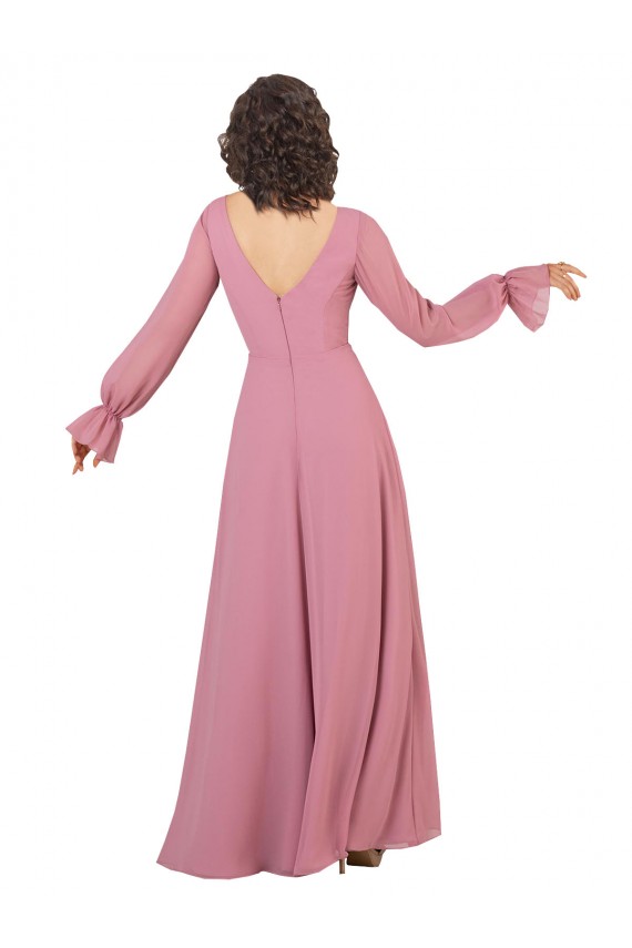 Trapèze Col V Mousseline Longue Robes demoiselle d'honneur