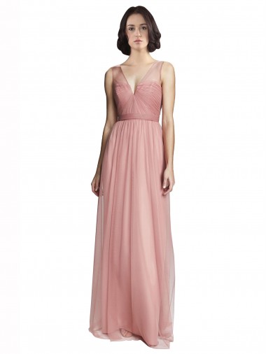 Trapèze Col V Tulle Longue Robes demoiselle d'honneur