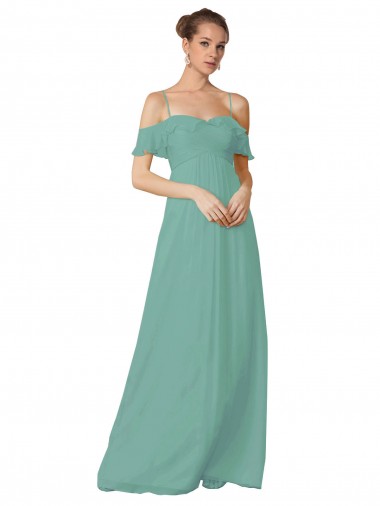 Trapèze Épaule Dénudée Bretelles spaghetti Mousseline Longue Robes demoiselle d'honneur