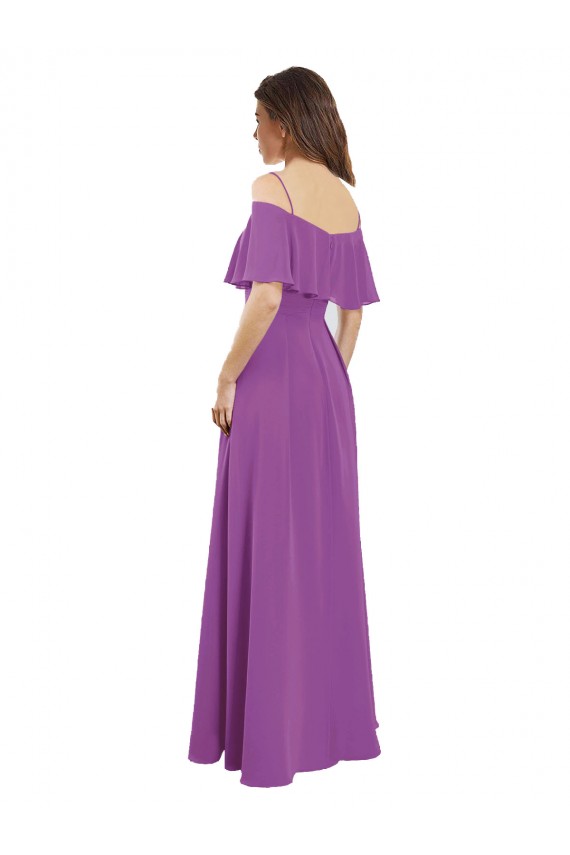 Trapèze Épaule Dénudée Bretelles spaghetti Mousseline Longue Robes demoiselle d'honneur