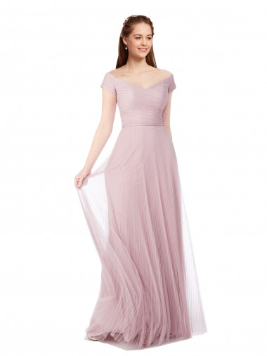 Trapèze Épaule Dénudée Tulle Longue Robes demoiselle d'honneur