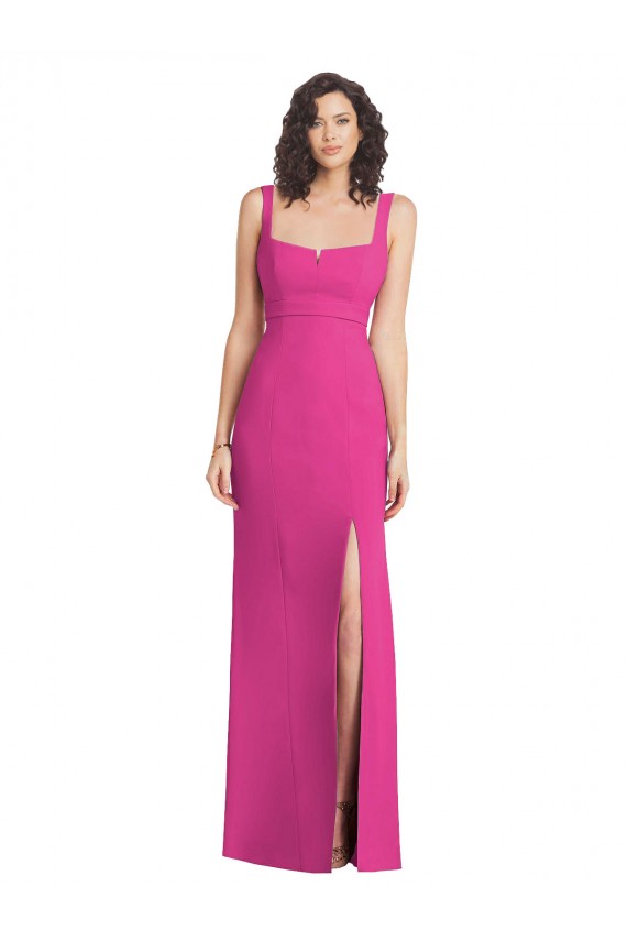 Trompette Col Carré Crêpe Stretch Longue Robes demoiselle d'honneur / Robes de bal