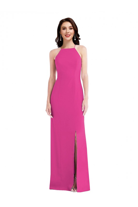 Trompette Licou Col Haut Crêpe Stretch Longue Formelles Robes demoiselle d'honneur / Robes de soirée / Robes de bal