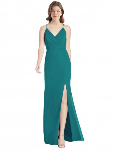 Vert Chasseur Sirène Bretelles spaghetti Col V Mousseline Longue Robes demoiselle d'honneur