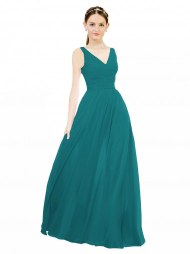 Vert Chasseur Trapèze Col V Mousseline Longue Robes demoiselle d'honneur