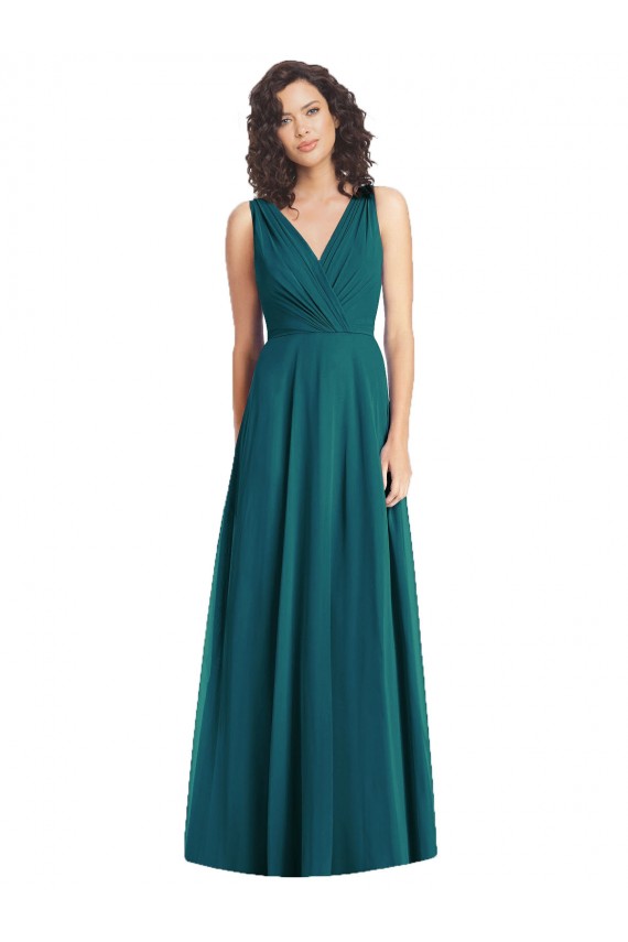 Vert Chasseur Trapèze Col V Mousseline Longue Robes demoiselle d'honneur