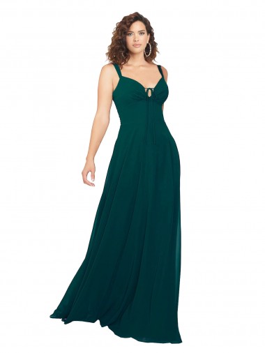 Vert Chasseur Trapèze Col V Mousseline Longue Robes demoiselle d'honneur