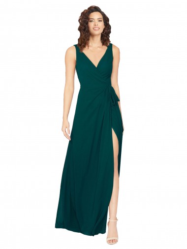 Vert Chasseur Trapèze Col V Mousseline Longue Robes demoiselle d'honneur