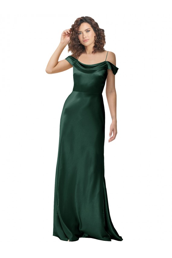 Vert Chasseur Trapèze Épaule Dénudée Bretelles spaghetti Satiné Stretch Longue Formelles Robes demoiselle d'honneur / Robes de soirée / Robes de bal