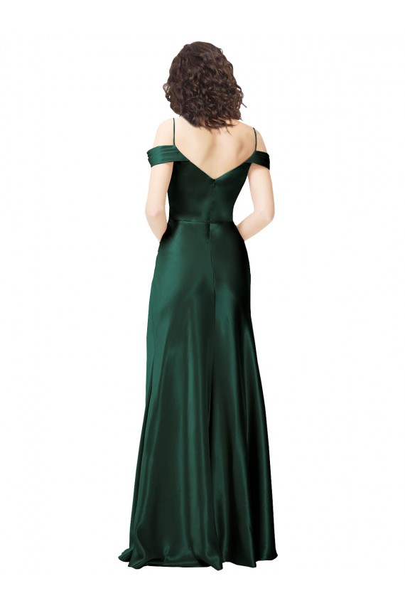 Vert Chasseur Trapèze Épaule Dénudée Bretelles spaghetti Satiné Stretch Longue Formelles Robes demoiselle d'honneur / Robes de soirée / Robes de bal