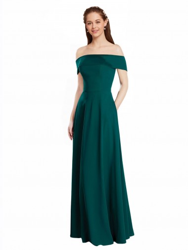 Vert Chasseur Trapèze Épaule Dénudée Mousseline Longue Robes demoiselle d'honneur