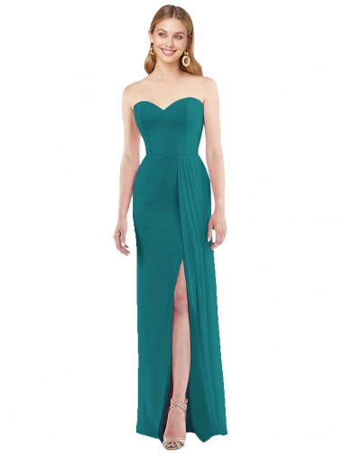 Vert Chasseur Trompette Sans bretelle Mousseline Longue Robes demoiselle d'honneur