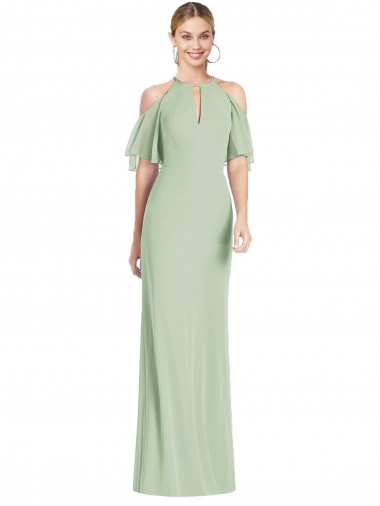 Vert Sauge Sirène Licou Mousseline Longue Robes demoiselle d'honneur
