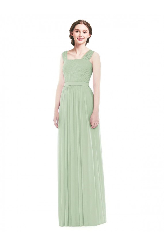 Vert Sauge Trapèze Bretelles spaghetti Mousseline Longue Robes demoiselle d'honneur