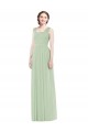 Vert Sauge Trapèze Bretelles spaghetti Mousseline Longue Robes demoiselle d'honneur