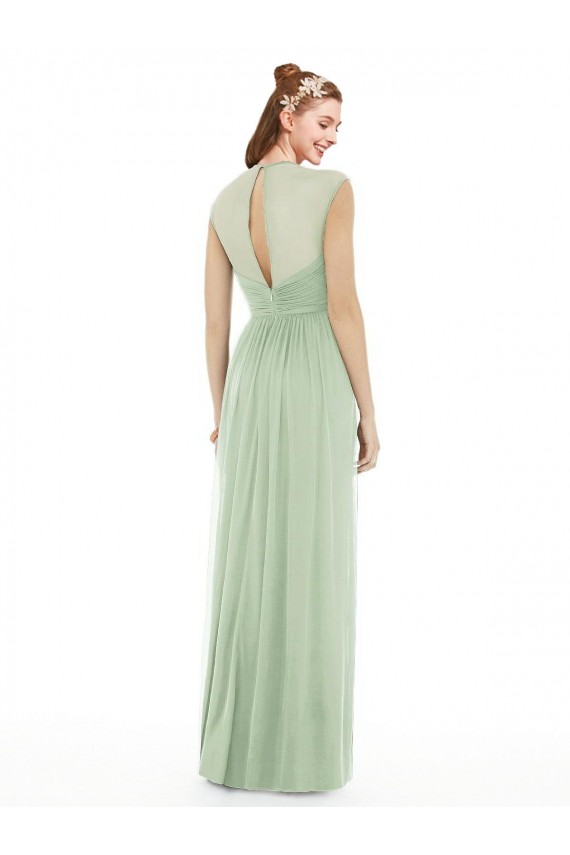 Vert Sauge Trapèze Mousseline Longue Robes demoiselle d'honneur