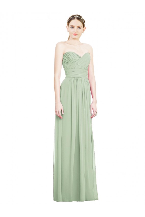 Vert Sauge Trapèze Sans bretelle Mousseline Longue Robes demoiselle d'honneur