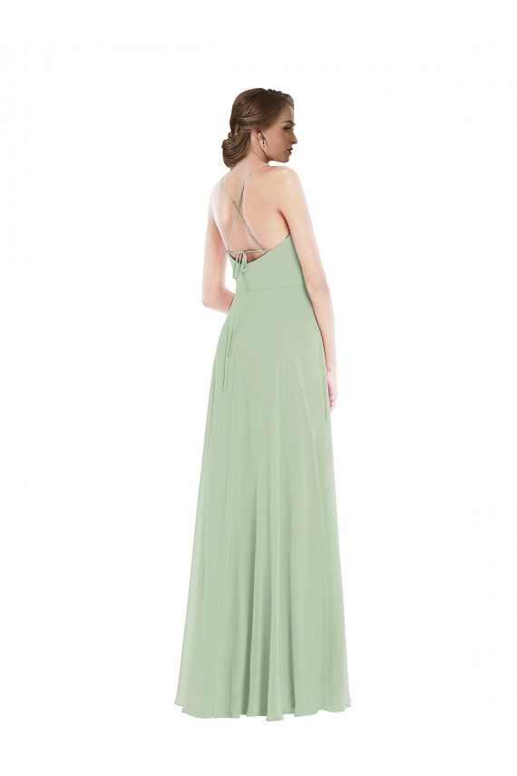 Vert Sauge Trapèze Scoop Mousseline Longue Robes demoiselle d'honneur
