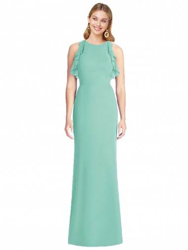Vert de jade Sirène Col bijou Mousseline Longue Robes demoiselle d'honneur