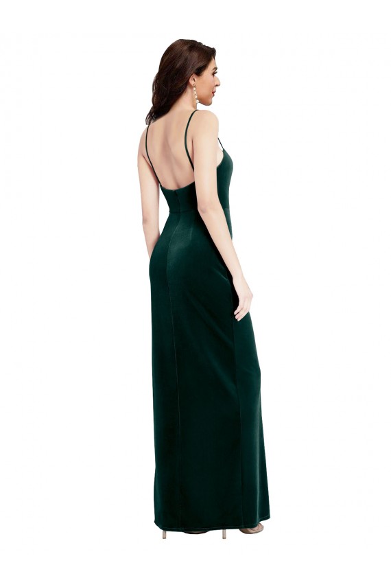Vert foncé Fourreau Bretelles spaghetti Col Carré Velours Stretch Longue Robes demoiselle d'honneur / Robes de bal