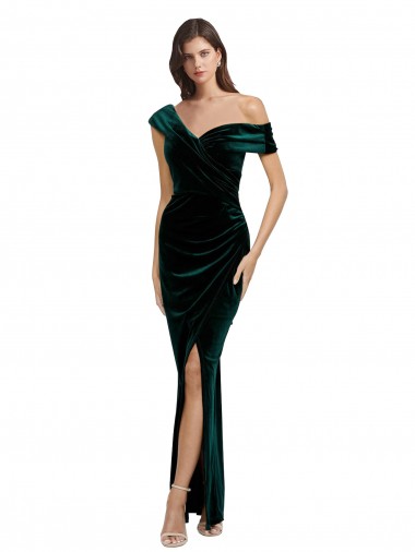 Vert foncé Fourreau Épaule Dénudée Velours Stretch Longue Asymétrique Formelles Robes demoiselle d'honneur / Robes de soirée / Robes de bal