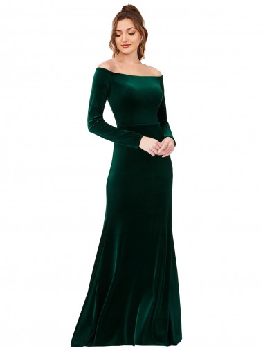 Vert foncé Fourreau Épaule Dénudée Velours Stretch Longue Formelles Robes demoiselle d'honneur / Robes de soirée / Robes de bal