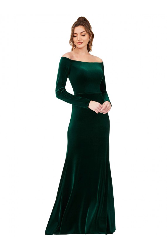 Vert foncé Fourreau Épaule Dénudée Velours Stretch Longue Formelles Robes demoiselle d'honneur / Robes de soirée / Robes de bal