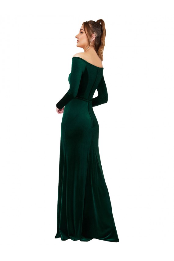 Vert foncé Fourreau Épaule Dénudée Velours Stretch Longue Formelles Robes demoiselle d'honneur / Robes de soirée / Robes de bal