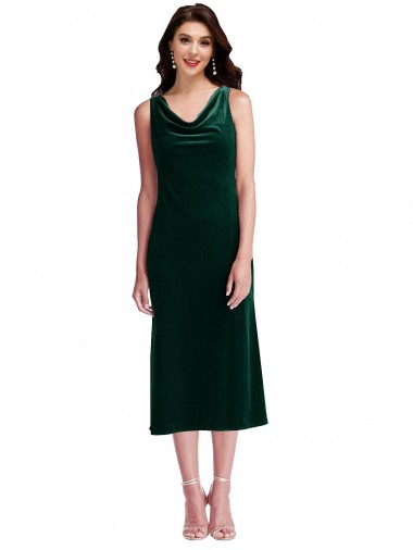 Vert foncé Fourreau midi Velours Stretch Courte Robes demoiselle d'honneur / Robes de bal / Robes de cocktail
