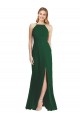 Vert foncé Trapèze Bretelles spaghetti Col Haut Mousseline Longue Robes demoiselle d'honneur