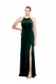 Vert foncé Trapèze Bretelles spaghetti Col bijou Velours Stretch Longue Robes demoiselle d'honneur / Robes de bal
