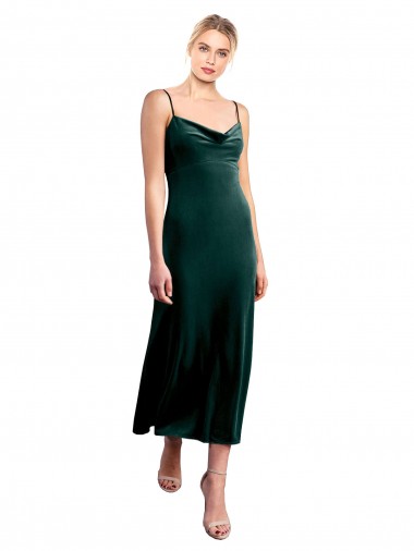 Vert foncé Trapèze Bretelles spaghetti midi Velours Stretch Courte Robes demoiselle d'honneur / Robes de bal / Robes de cocktail