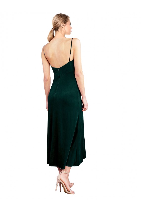 Vert foncé Trapèze Bretelles spaghetti midi Velours Stretch Courte Robes demoiselle d'honneur / Robes de bal / Robes de cocktail