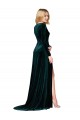 Vert foncé Trapèze Col V Balayage train Velours Stretch Longue Formelles Robes demoiselle d'honneur / Robes de soirée / Robes de bal