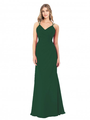 Vert foncé Trapèze Col V Mousseline Longue Robes demoiselle d'honneur