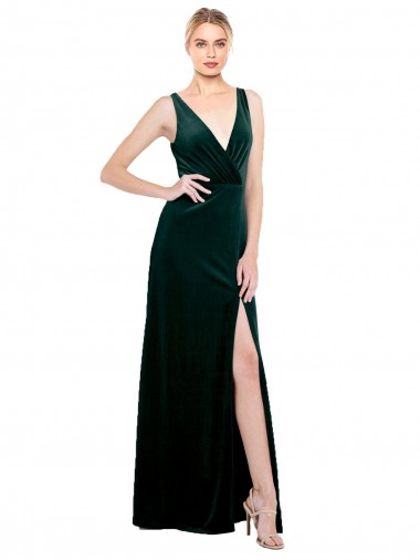 Vert foncé Trapèze Col V Velours Stretch Longue Formelles Robes demoiselle d'honneur / Robes de soirée / Robes de bal