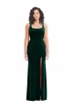 Vert foncé Trompette Col Carré Velours Stretch Longue Robes demoiselle d'honneur / Robes de bal