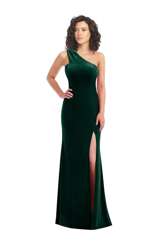 Vert foncé Trompette Velours Stretch Longue Robes demoiselle d'honneur / Robes de bal