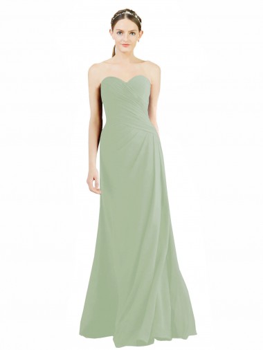 Vert fumée Trapèze Mousseline Longue Robes demoiselle d'honneur