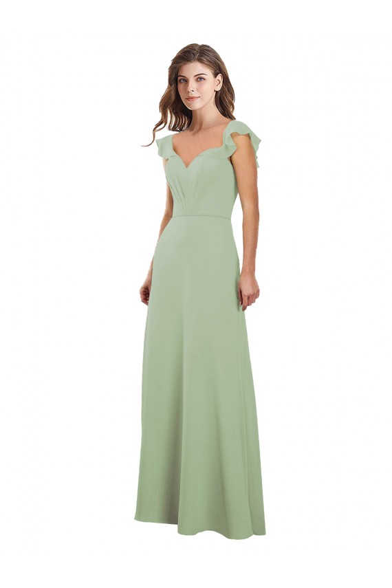 Vert fumée Trapèze Mousseline Longue Robes demoiselle d'honneur