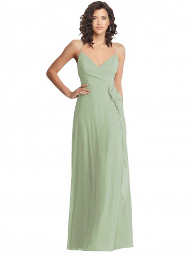 Vert fumée Trompette Bretelles spaghetti Col V Mousseline Longue Formelles Robes demoiselle d'honneur / Robes de soirée