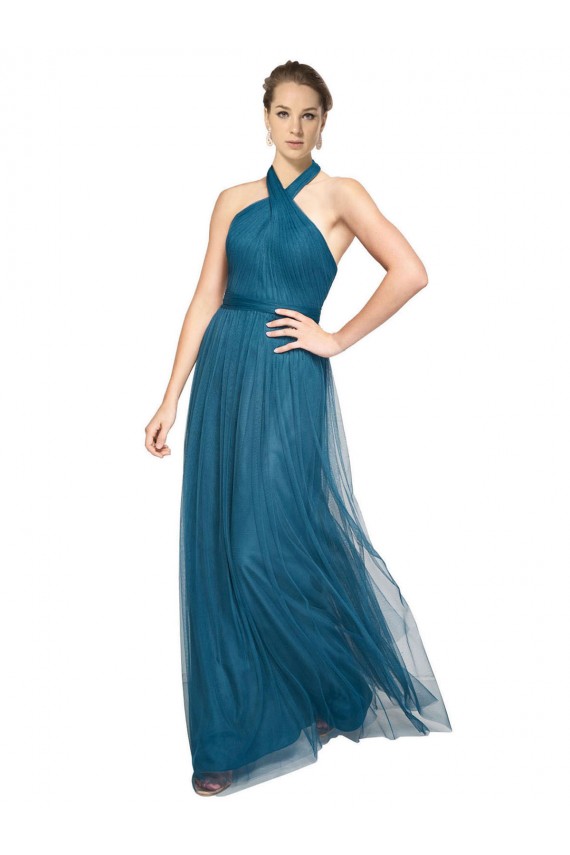 Vert sarcelle Trapèze Licou Col Haut Tulle Longue Robes demoiselle d'honneur