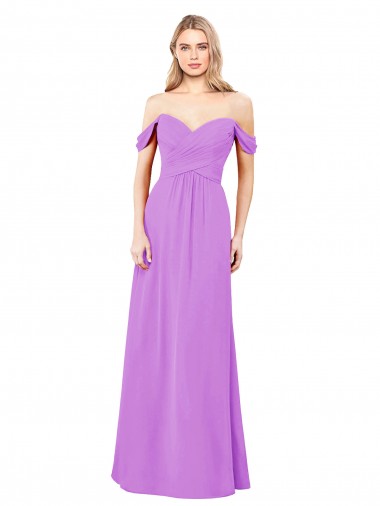 Violet Trapèze Épaule Dénudée Mousseline Longue Robes demoiselle d'honneur